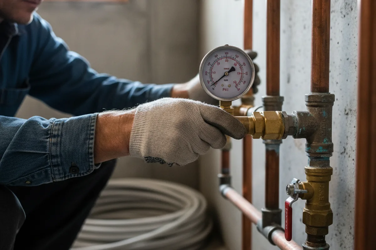 Pressure testing a repaired line during Water Line Repair in Sound Beach